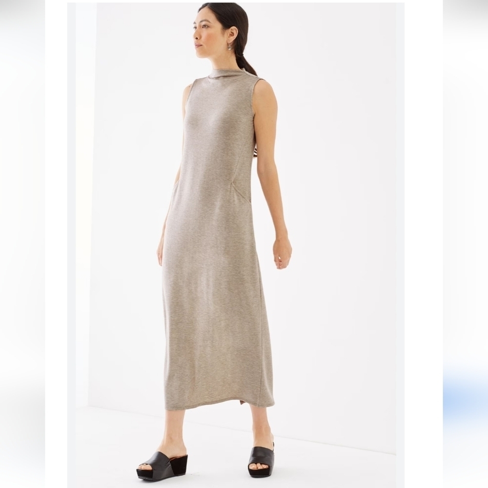 EUC J.JILL PURE JILL LUXE TENCEL MOCK NECK MAXI DRESS TAUPE SZ L